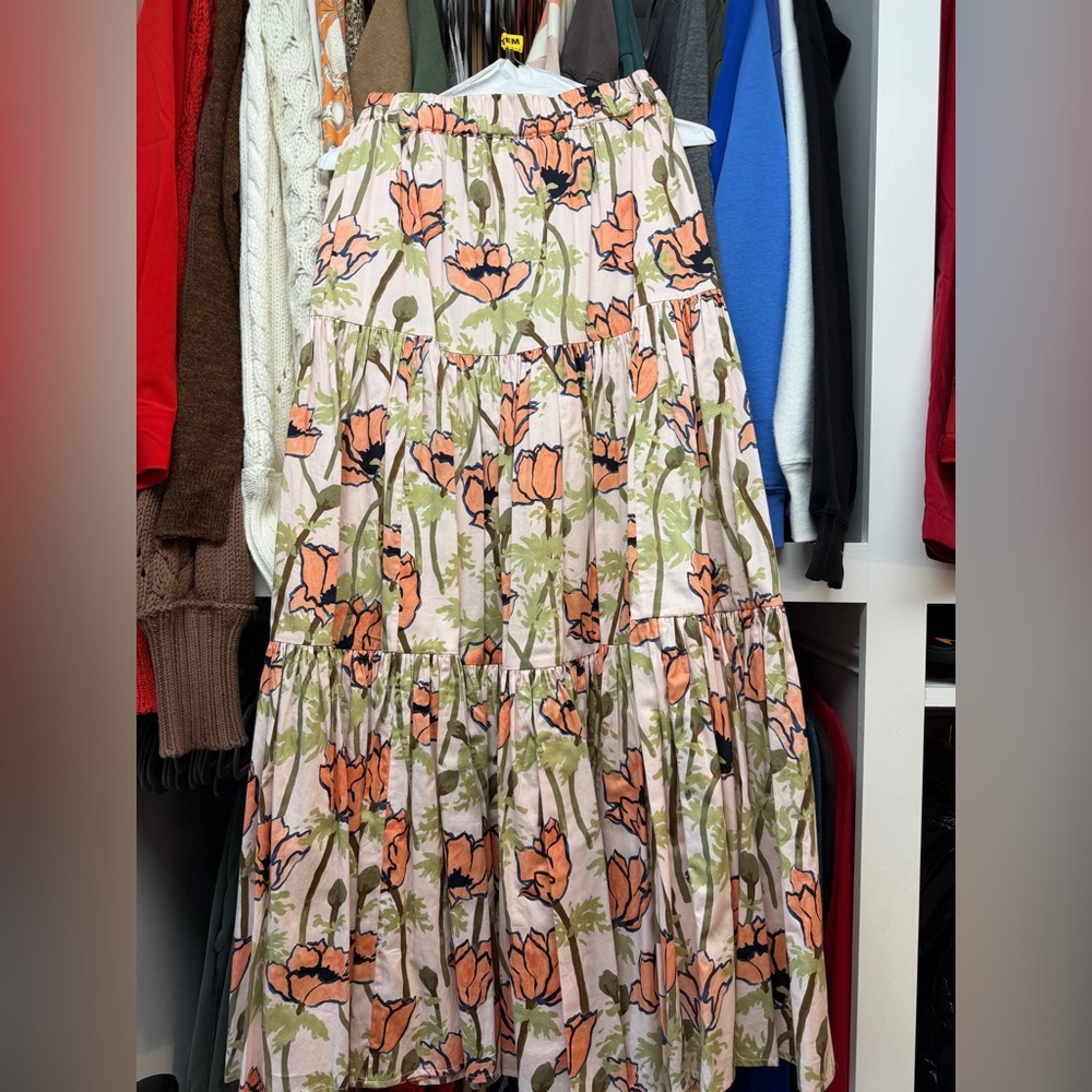 Tory Burch watercolor Floral Skirt with Orange and Green Accents - Picture 1 of 3